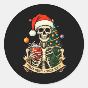 Sorta Merry Sorta Y Skeleton Hot Cocoa Christmas P Classic Round Sticker