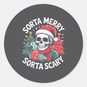 Sorta Merry Sorta Y Skeleton With Santa Hat  Classic Round Sticker