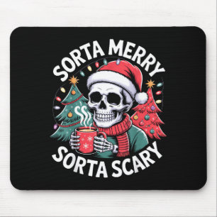 Sorta Merry Sorta Y Skeleton With Santa Hat  Mouse Mat