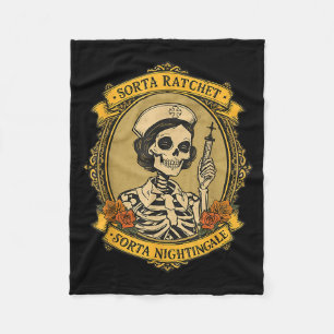 Sorta Ratchet Sorta Nightingale Skeleton Nurse Hal Fleece Blanket