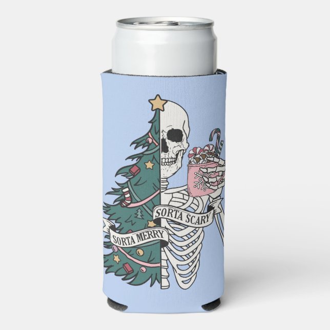 "Sorta Scary Sorta Merry" Christmas Skeleton Seltzer Can Cooler (Seltzer Back)