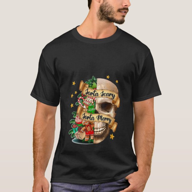 Sorta Scary Sorta Merry Christmas Skull Xmas Tree  T-Shirt (Front)