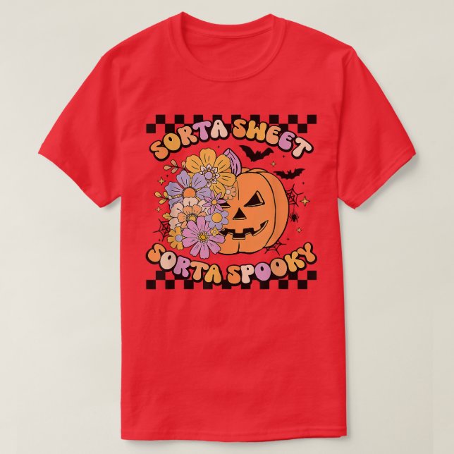 Sorta Sweet Sorta Spooky Flower Pumpkin Halloween  T-Shirt (Design Front)