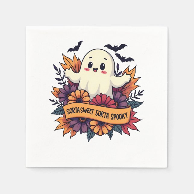 Sorta Sweet Sorta Spooky Halloween Ghost Fall Love Napkin (Front)