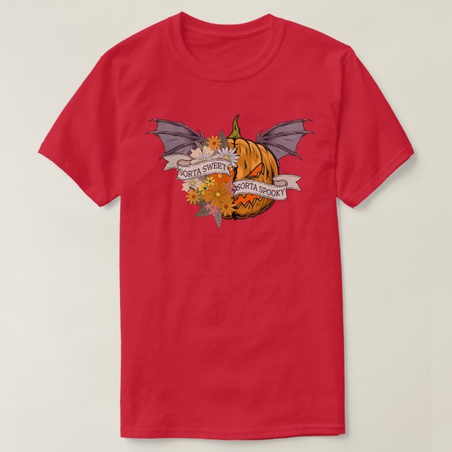 Sorta Sweet Sorta Spooky Scary Bat Pumpkin Hallowe T-Shirt (Design Front)
