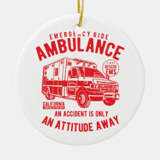 SOS Emergency Ride Ambulance EMS Rescue Ceramic Tree Decoration