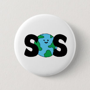 SOS World Ecofriendly Icon Happy Earth Clipart Eco 6 Cm Round Badge