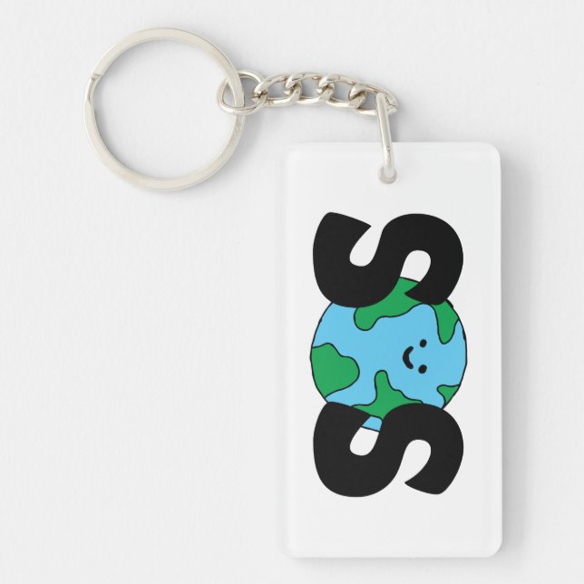 SOS World Ecofriendly Icon Happy Earth Clipart Eco Key Ring (Front)