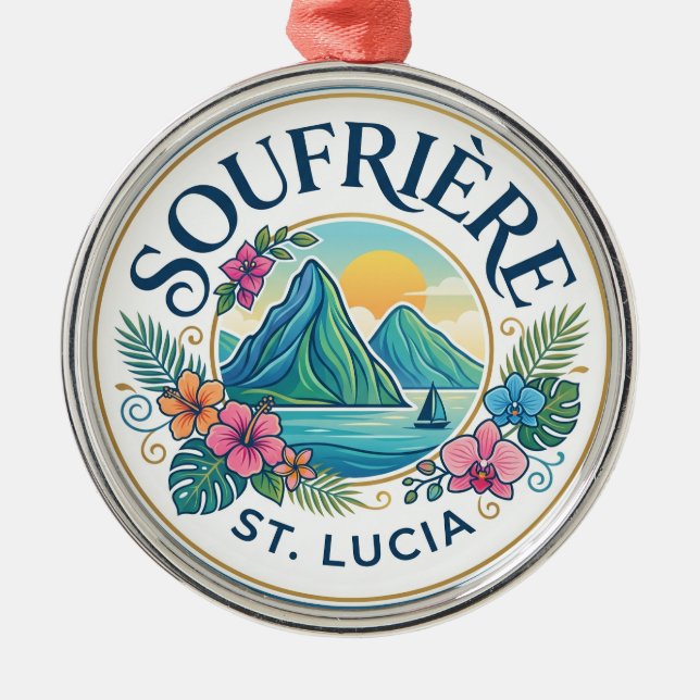 Soufrière Saint Lucia Metal Tree Decoration (Front)