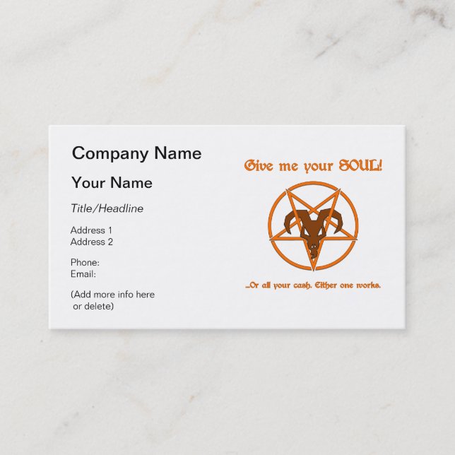 Soul Cash Pentacle Satanic Dark Humour Goat Business Card (Front)