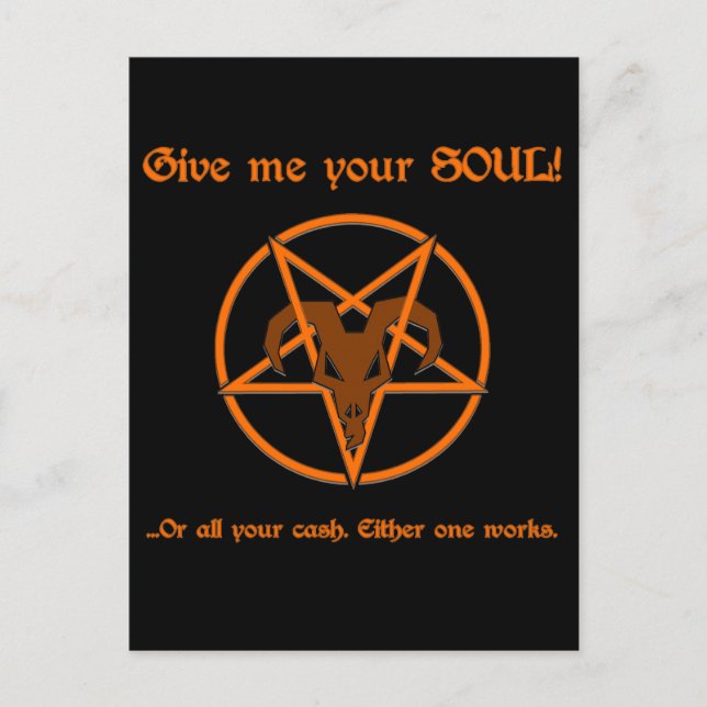 Soul Cash Pentacle Satanic Dark Humour Goat Postcard (Front)