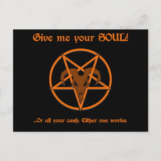 Soul Cash Pentacle Satanic Dark Humour Goat Postcard