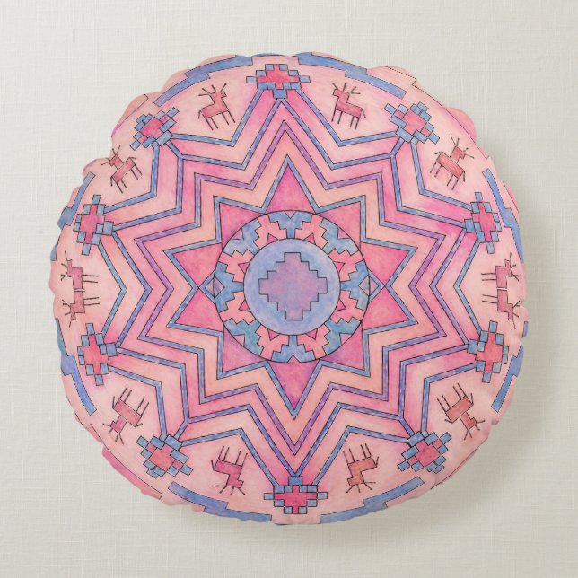 Soul Circle Ethno Mandala Round Pillow (Front)