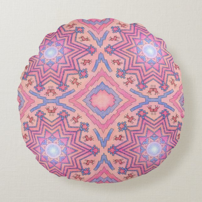 Soul Circle - Folklore Mandala of Inner Peace Round Cushion (Front)