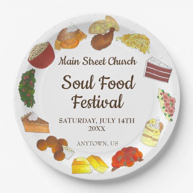 Soul Food Festival Event Southern Cuisine Cooking Paper Plate (Front)