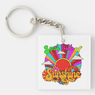 Soul Full Of Sunshine - colorful retro sun Key Ring