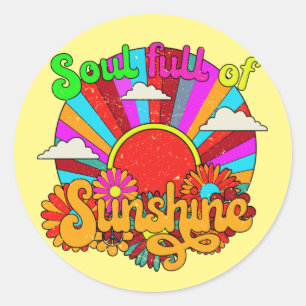 Soul Full Of Sunshine - colourful retro sun Classic Round Sticker