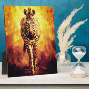 Soul of Jungles Zebra Golden Oil Painting Plaque