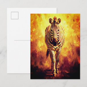 Soul of Jungles Zebra Golden Oil Painting Postcard