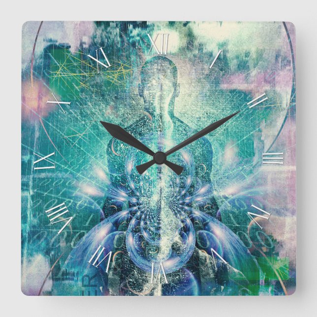 Soul or aura and binary code square wall clock (Front)