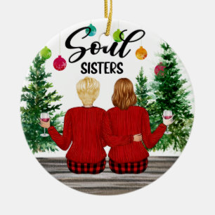Soul Sisters Christmas Chequered Pants Personalise Ceramic Tree Decoration