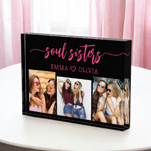Soul Sisters Hot Pink 3 Photo Collage Keepsake Block