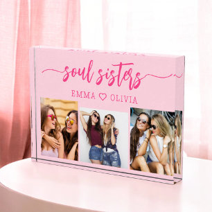 Soul Sisters Hot Pink 3 Photo Collage Keepsake Block