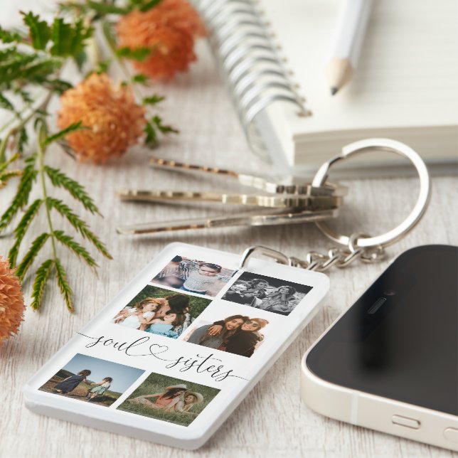 Soul Sisters Script Gift For BFF's Photo Collage Key Ring (Front Right)