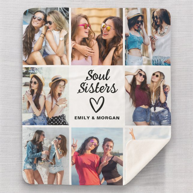 Soul Sisters Script Gift For Friends Photo Collage Sherpa Blanket (Creator Uploaded)