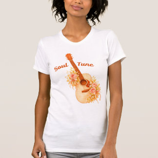 Soul Tune Vintage Boho Guitar Watercolor Floral T- T-Shirt