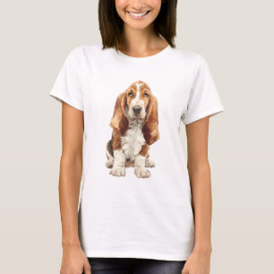 Soulful Basset Hound Watercolor Portrait Women T-Shirt