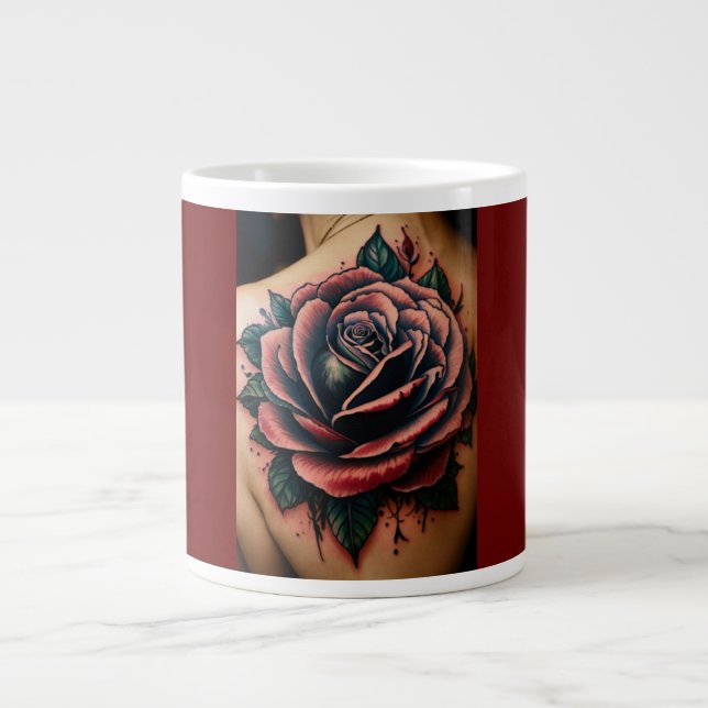 Soulful Journey: Tattoo Style Rose Compass Mug" Large Coffee Mug (Front)