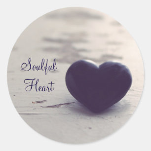 Soulful Purple Stone Heart on a Sandy Beach Classic Round Sticker