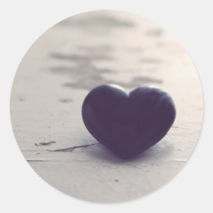 Soulful Purple Stone Heart on a Sandy Beach Classic Round Sticker