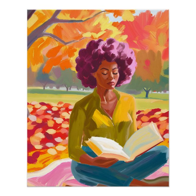 Soulful Reading: Afro Woman Relaxing with Nature’s Poster (Front)