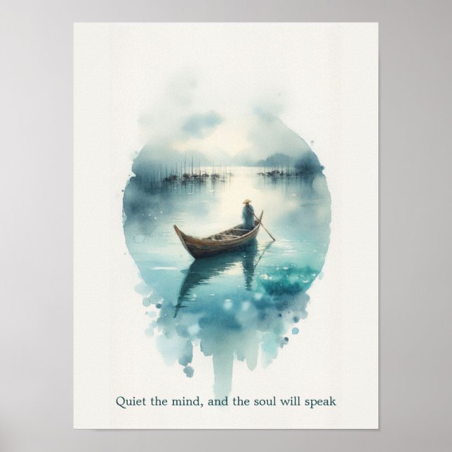 Soulful Silence: Minimalist Watercolor Boat Quote  Poster (Front)