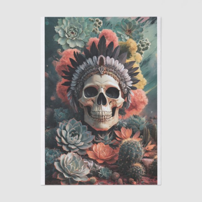 Soulful Warrior, Native American Goth Skull Tissue Paper (Front)