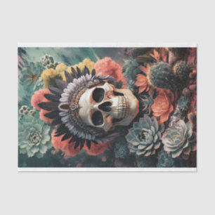 Soulful Warrior, Native American Goth Skull Tissue Paper