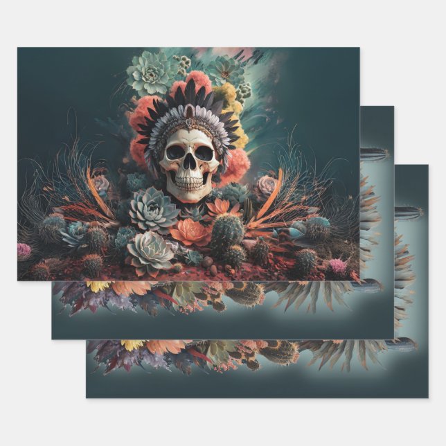 Soulful Warrior, Native American Gothic Wrapping Paper Sheet (Set)