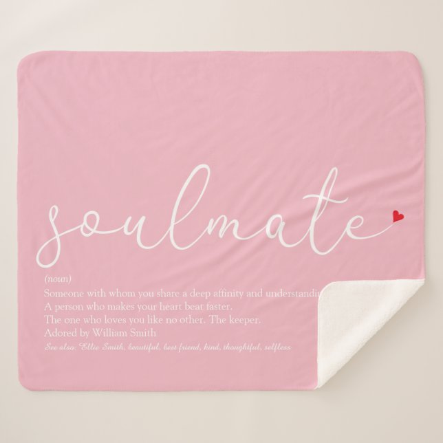Soulmate Definition Elegant Love Heart Pink Sherpa Sherpa Blanket (Front (Horizontal))