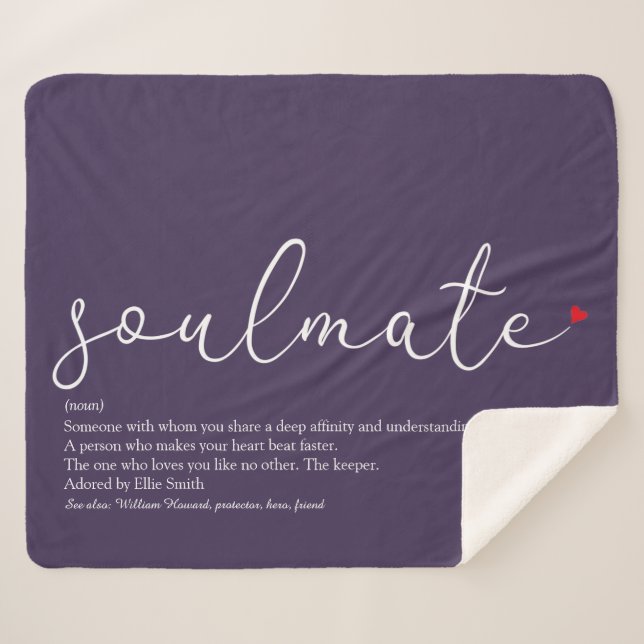 Soulmate Definition Script Love Heart Purple Sherpa Blanket (Front (Horizontal))