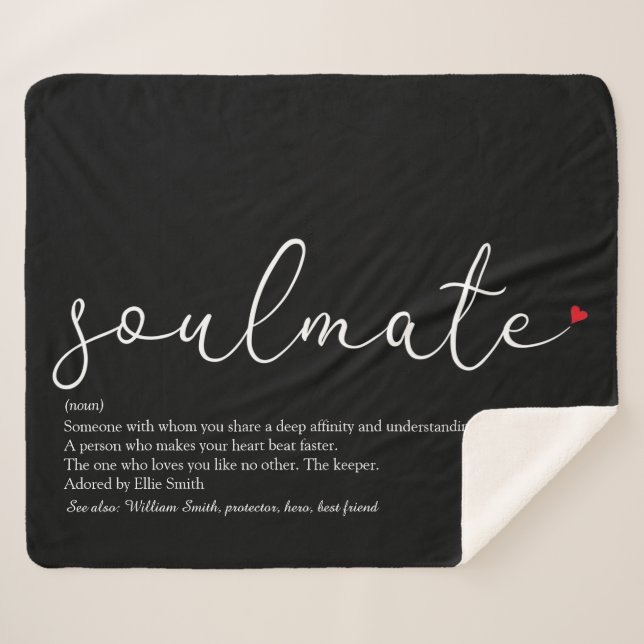 Soulmate Elegant Script Love Heart Definition Sherpa Blanket (Front (Horizontal))