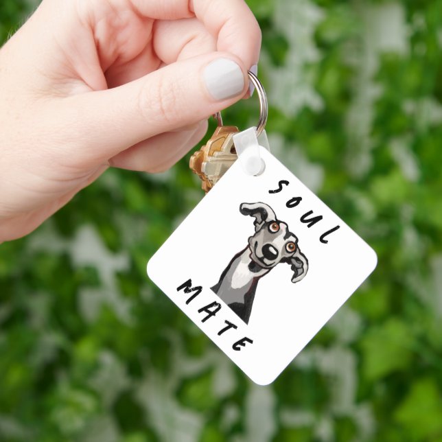 Soulmate funny galgo, whippet, greyhound key ring (Hand)