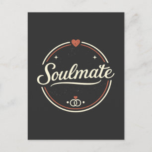 Soulmate Retro Love Minimal (Dark) Couple Matching Postcard