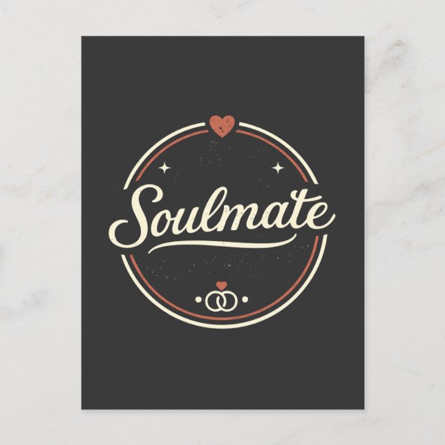 Soulmate Retro Love Minimal (Dark) Couple Matching Postcard (Front)