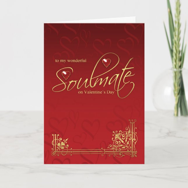 Soulmate Valentine's Day Card - Gold Effect On Red (Front)