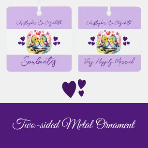 Soulmates cute birds happily married purple metal tree decoration