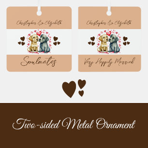 Soulmates cute dogs happily married brown metal tree decoration