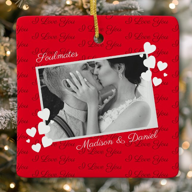 Soulmates I Love You Personalised Photo Romantic Ceramic Ornament (Creator Uploaded)