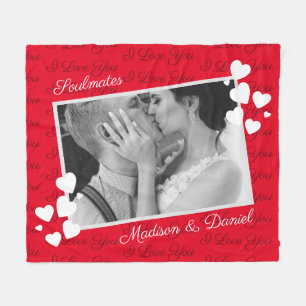 Soulmates I Love You Personalised Photo Romantic Fleece Blanket
